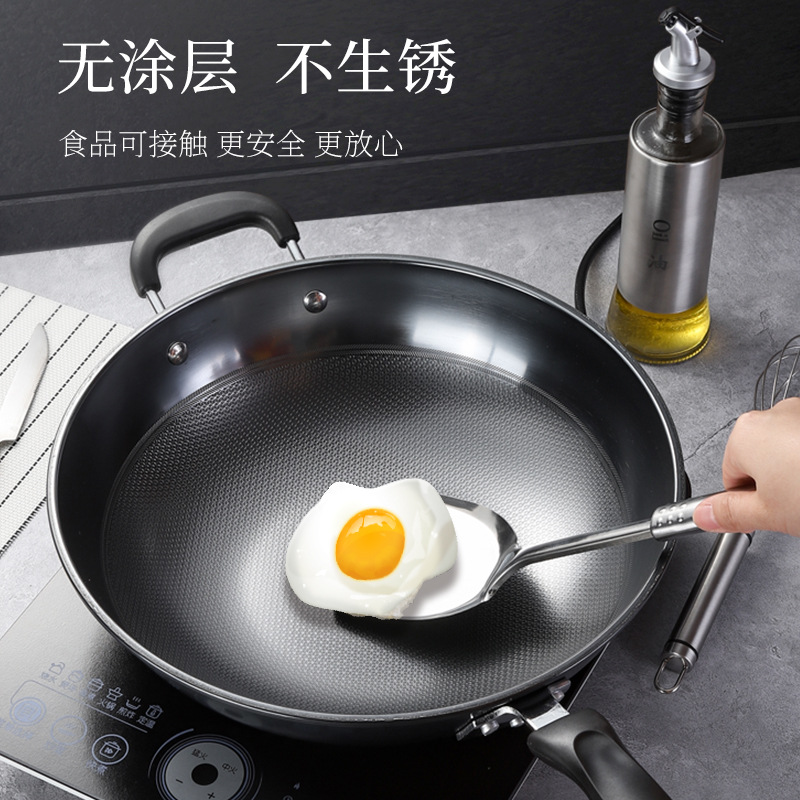Manufactor wholesale thickening Iron pot Wok Hive coating cast iron Flat bottom gift