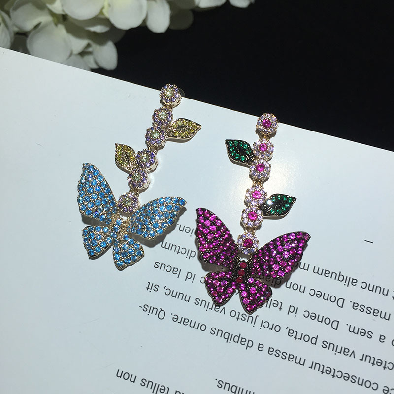 Butterfly Earrings Micro Zircon Leaves Flowers Long Tassel Earrings display picture 2
