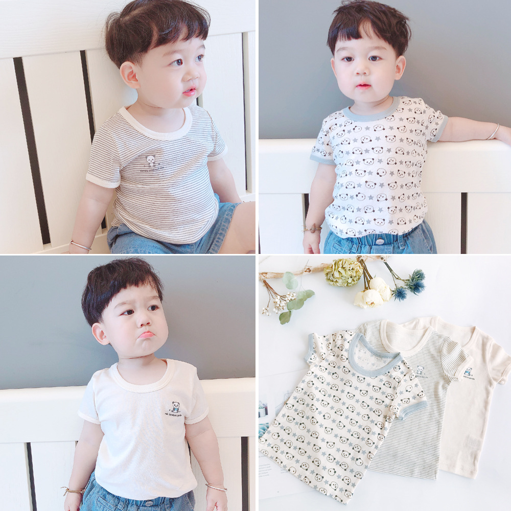 20春夏新款男童裝 兒童中小童純棉短袖T恤打底衫 日系小熊三枚組