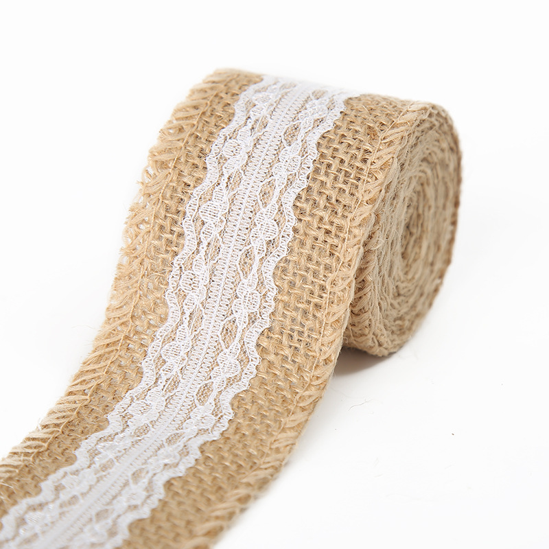 Rollo de lino de encaje DIY hecho a mano boda Navidad artesanía rollo de lino de encaje de lino cuerda de cáñamo