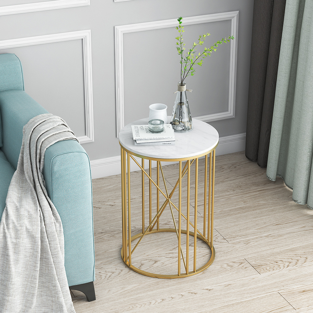 Mesa de café de mármol nórdico hogar sala de estar dormitorio pequeña mesa lateral moderna simple mesa de café de hierro casual