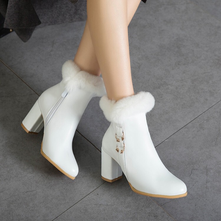 Foreign trade large size boots retro rabbit fur thick heel short boots side zipper high heel women's boots 334445474849505152