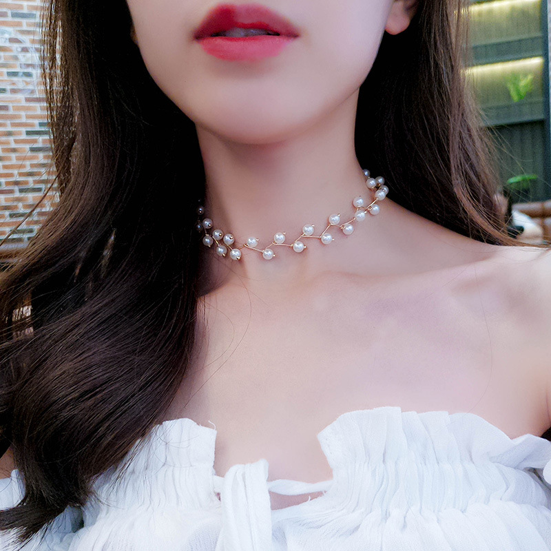 Female Lace Collarbone Neck Jewelry Neckband Collar Simple Metal Necklace Pearl display picture 3