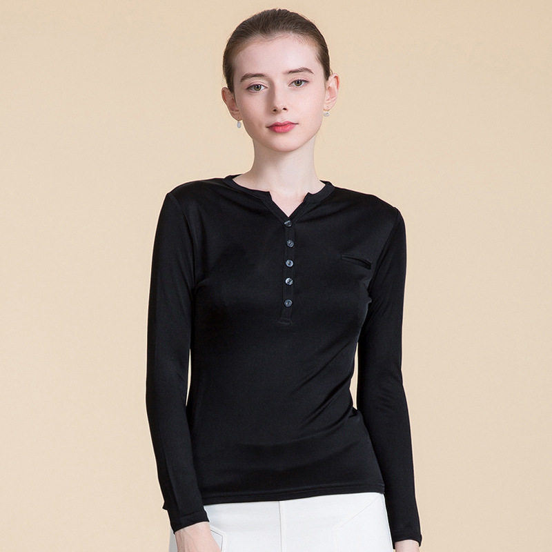 Silk Long Sleeve Womens T Shirt Solid Color Slim Fit Knitted Spring Fashion Casual Wear Wholesale Available