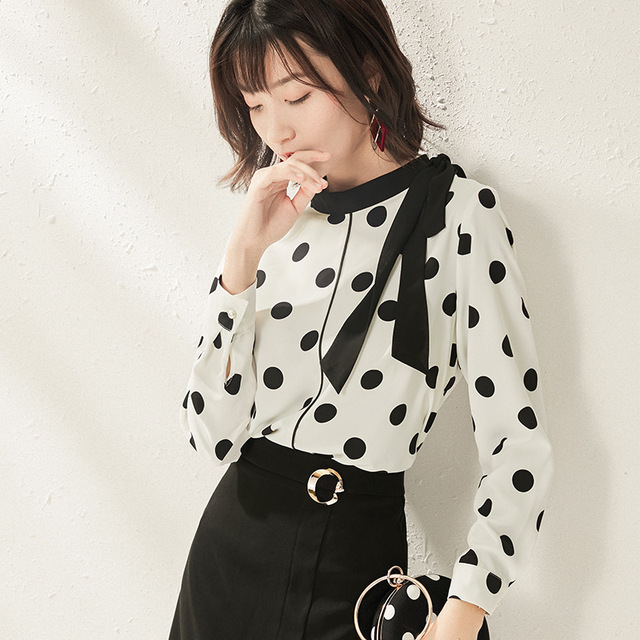 Autumn Collar Professional Shirt Woman Point Printed Chiffon Shirt