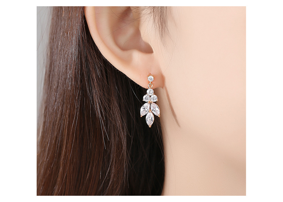 Jinsexiang Boucles D'oreille Bien Zircon-intégré Boucles D'oreilles Lumière De Luxe Gracieux Frais Et À La Mode Japonaise Et Coréenne Boucles D'oreilles Lady display picture 4