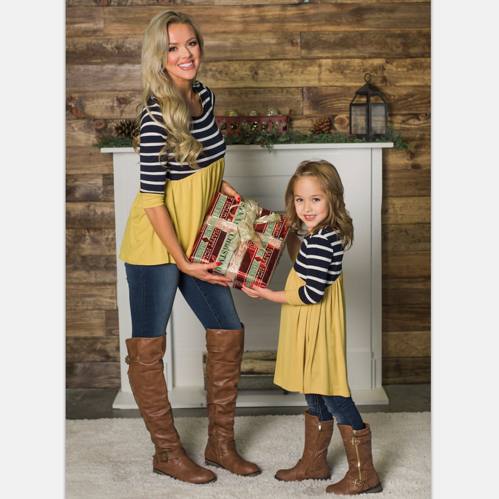 Family Matching Women Stitching Striped Top Parent-child Shirts