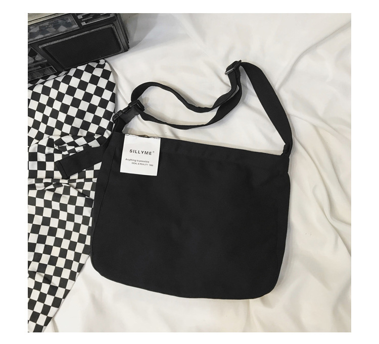 Japanese Harajuku Black Style Canvas Bag Womens New 2019ins Street Shooting College Style Solid Color Shoulder Messenger Bagpicture19