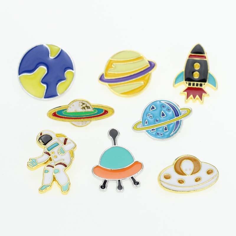 Planet Astronaut Astronomical Telescope Spaceship Aircraft Drip Oil Alloy Brooch display picture 1