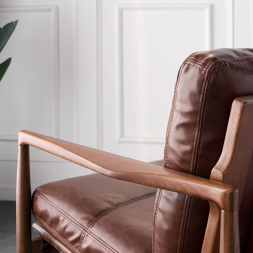 Synchronized Style: Hank White Ash Single Sofa — Nordic-Style, Top-Grade Oiled Wax Leather, Down-Filled Cushion, Fully Polished Design