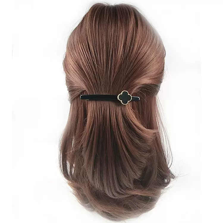 韩版新款四叶草弹簧夹百搭韩版发饰黑色发夹饰品刘海夹一字夹成人