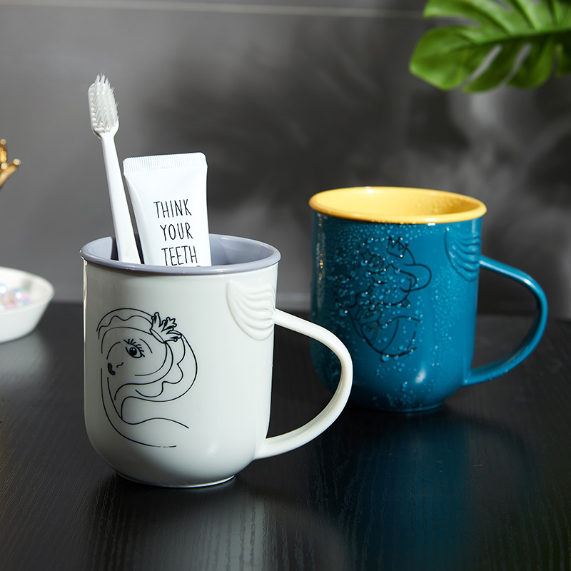 简约双层漱口杯带把洗漱杯加厚牙缸情侣刷牙杯子创意卡通亲子牙杯