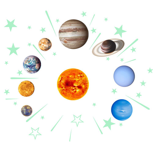 Foreign Trade. Fluorescent Moon Nine Planets Solar System Glowing Sticker Children's Room Decor Night Light Wall Sticker