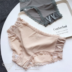 1556 European and American cross belt#Cute and sexy ice silk lace low-waist women's underwear elastic large ice silk women's underwear