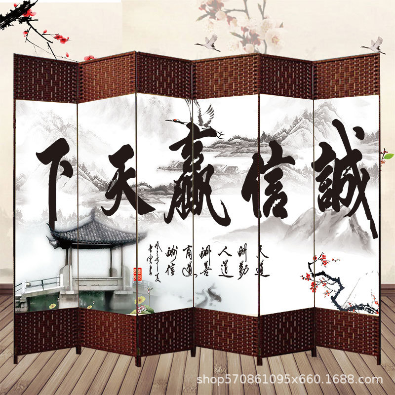 New Chinese Style Fabric Screen Office Hotel Folding Mobile Partition Wall Restaurant Dining Room Living Room Wooden Folding Screen