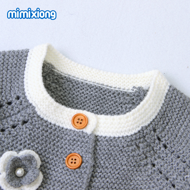 ins热卖款女童纯色花边套装针织花朵毛衣