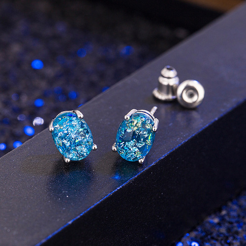 wish hot selling oval colorful stone earrings for women European and American Australian gemstone earrings simple fashion personalized jewelry