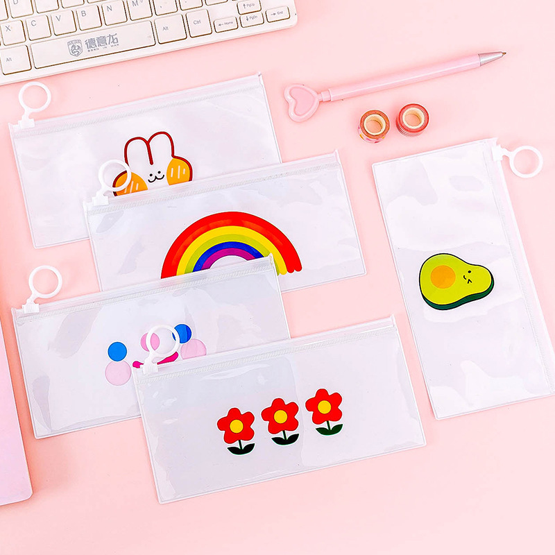 创意卡通文件袋笔袋 简约蔬果花朵动物图案文具收纳袋 PP票据袋