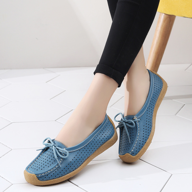 New Spring and Autumn Women's Shoes Leather Soft Sole Hollow Flat Casual Shoes