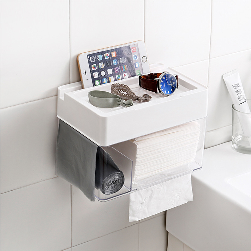 Caja de pañuelos sin perforar caja de almacenamiento de bolsas de basura multi-funcional etiqueta sin costuras inodoro baño caja de pañuelos de baño