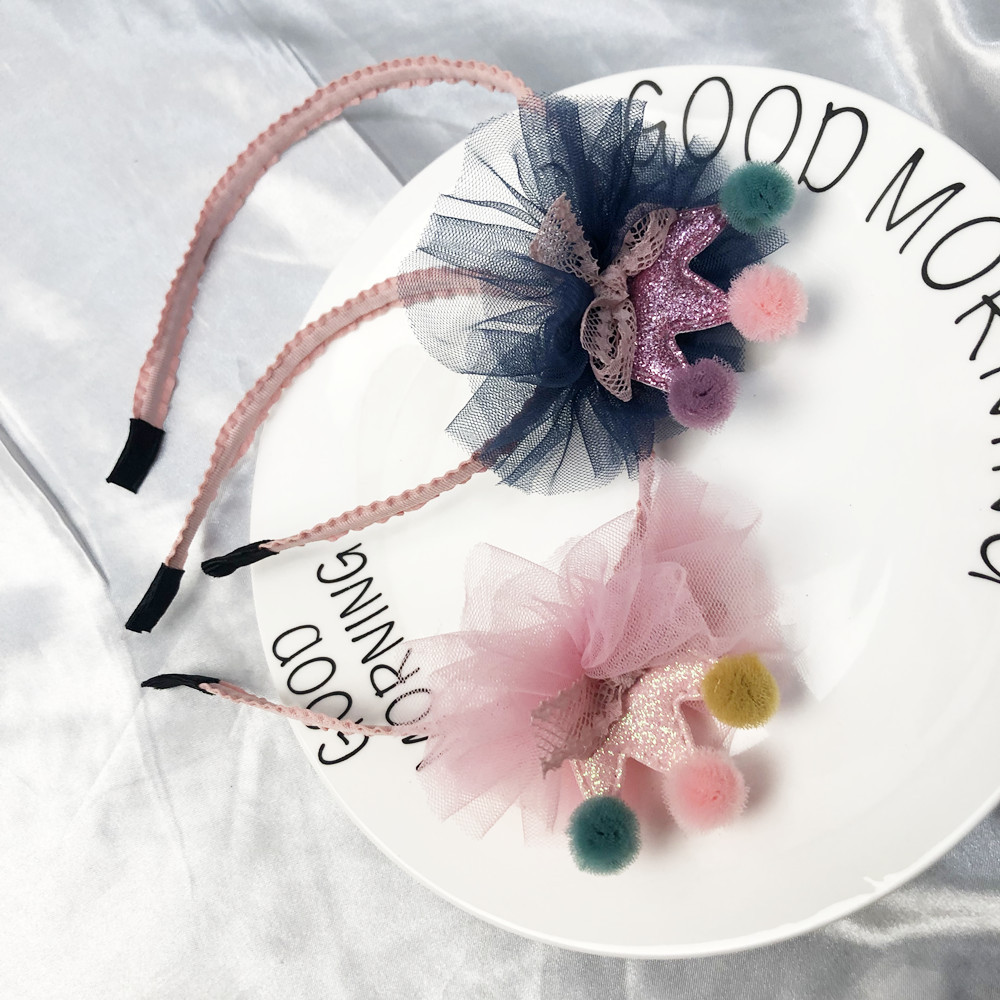 110g Weight Hair Accessories Classification Plaid, Crown Pattern Kid'S Gender Epoxy Design Pink, Purple, Silver Color Cute Sequin Crown Colorful Ball Net Yarn Children's Headband 6