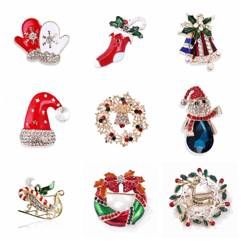 Fashion Christmas Hat Christmas Tree Snowman Alloy Inlay Rhinestones Unisex Brooches display picture 1