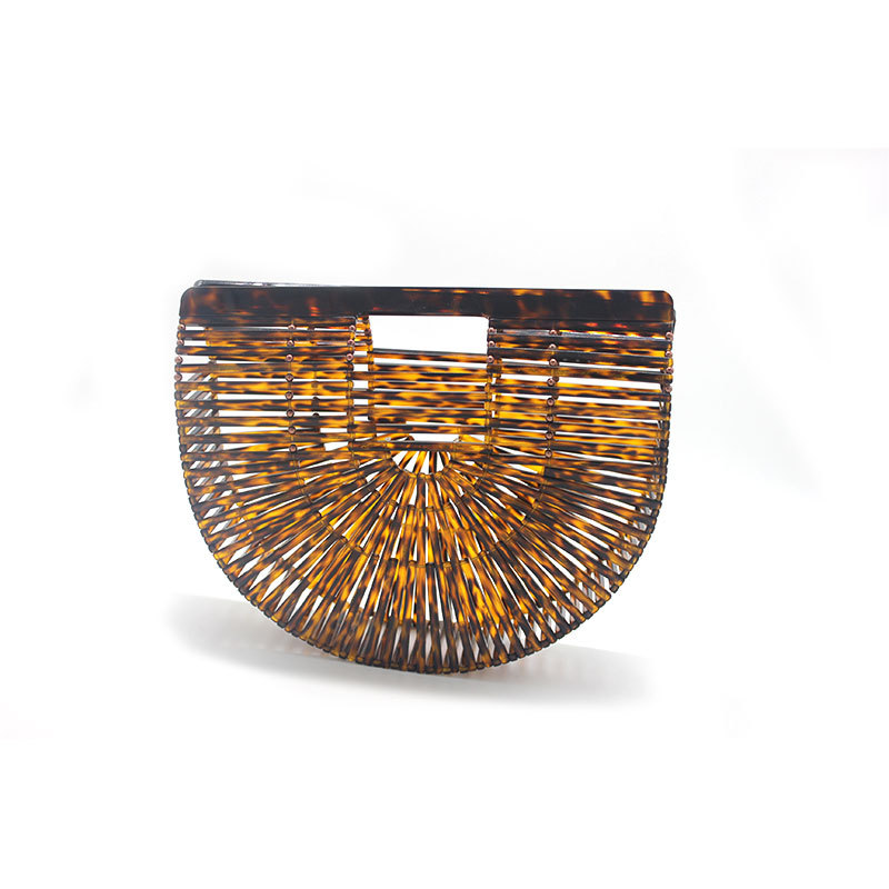 亚克力半圆形手提包沙滩竹包方包竹编包仿竹节包亚马逊一件代发