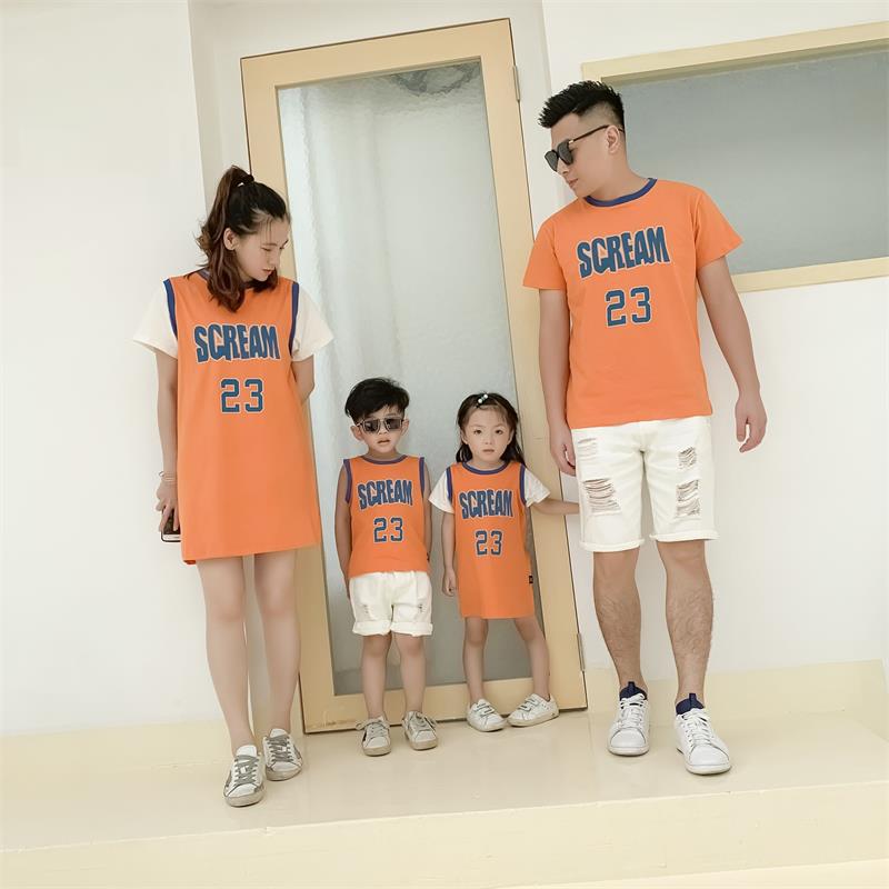 Sandy beach With children Summer wear 2019 new pattern Korean Edition letter printing With children Short sleeved Female Women
