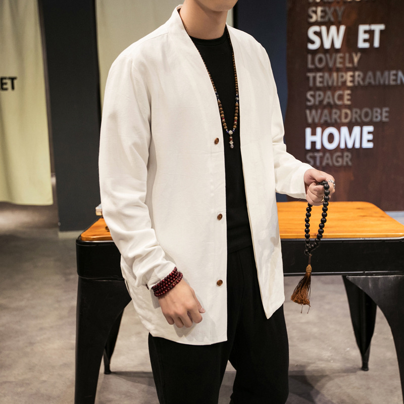Foreign trade Chinese style Spring plus size casual solid color cotton linen jacket simple small coat men's simple cardigan