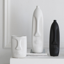 北欧风格现代创意家居装饰品陶瓷人脸花瓶摆件客厅插花工艺品摆设