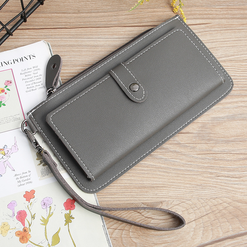 116g Weight Zipper Closure Type Business, Travel Occasion Pu Leather Material Solid Color Pattern Women'S Gender Square Shape Light Grey, Dark Grey, Rose Red, Pink, Red, Green, Blue, Gold, Black Color Fashion Multi-function Zipper Multi-card Buckle Wallet 7