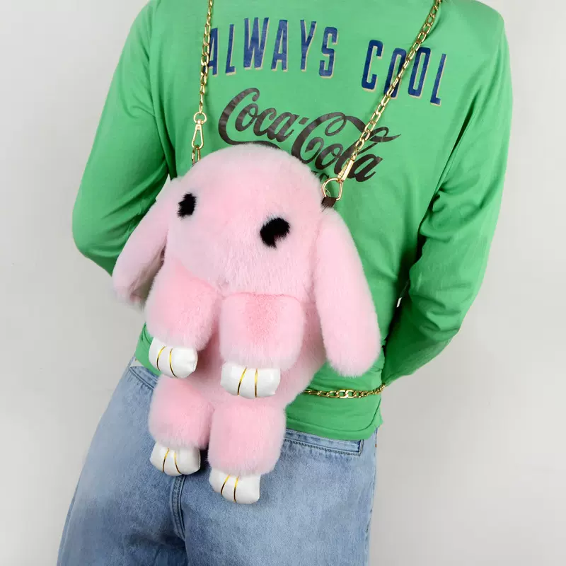 装死兔包包呆萌兔仿獭兔毛皮草包包毛绒兔子包链条兔子包斜挎链条