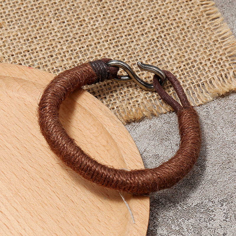 Vintage hemp woven leather bracelet