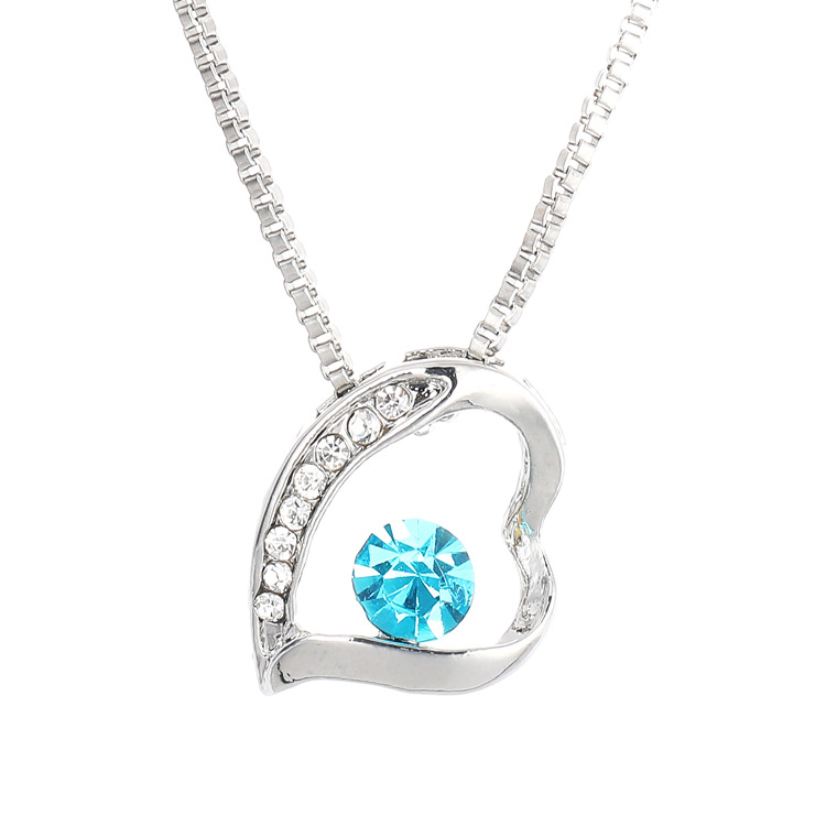 Heart Shape Women's Diamond Earrings Necklace Set - Alloy Gold PVD Pendant with Box Chain - Green Earrings Pair for Women detail image 10