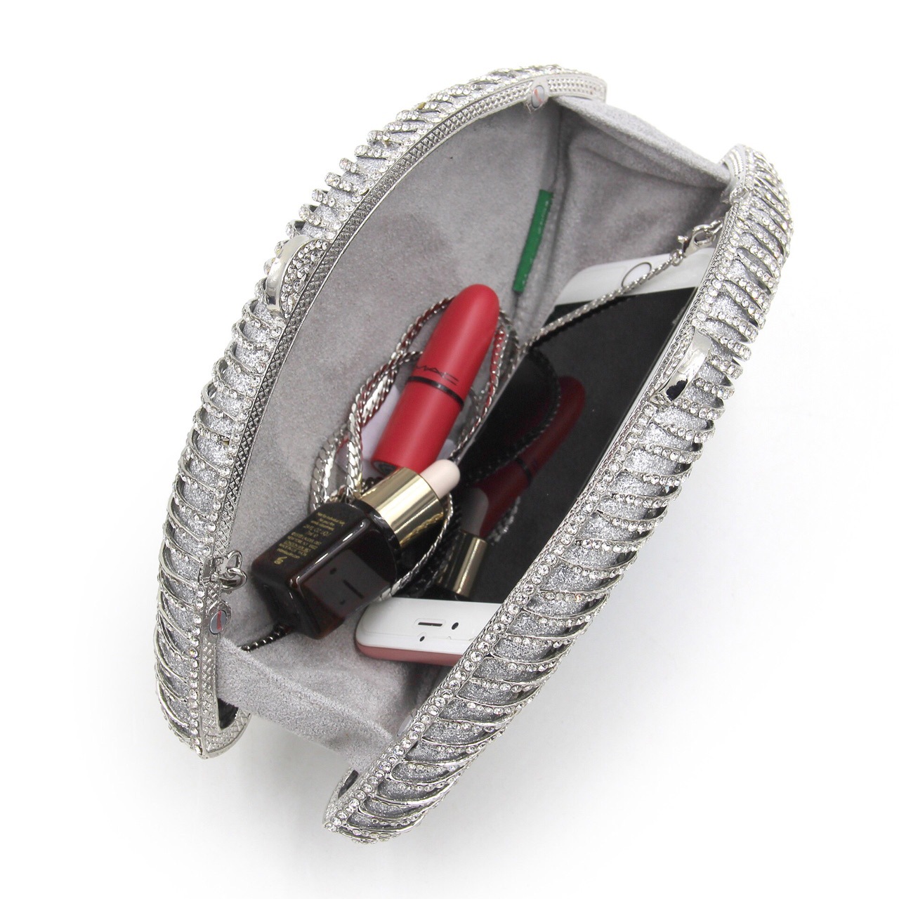 Túi clutch nữ đính đá hình mắt, phong cách dạ tiệc, thiết kế rỗng lấp lánh — Nền vàng - Kim cương trắng, Nền vàng - Kim cương AB, Nền bạc - Kim cương trắng, Nền bạc - Kim cương AB chi tiết 9