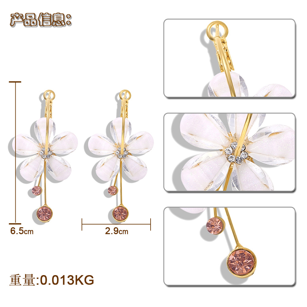 2019 Modèle Coréen Nouvelle Mode Alliage Diamant Fleur Résine Boucles D'oreilles De Mode Couture Boucles D'oreilles Ornement display picture 1