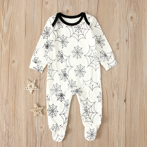 Children's European and American-style Halloween boys' spider-web print long-sleeved onesie romper outfit kids' clothing Instagram style