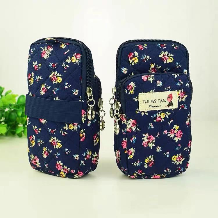 韩时尚棉布大屏幕手机包妈咪逛街钥匙零钱卡包碎花竖款手腕包批发