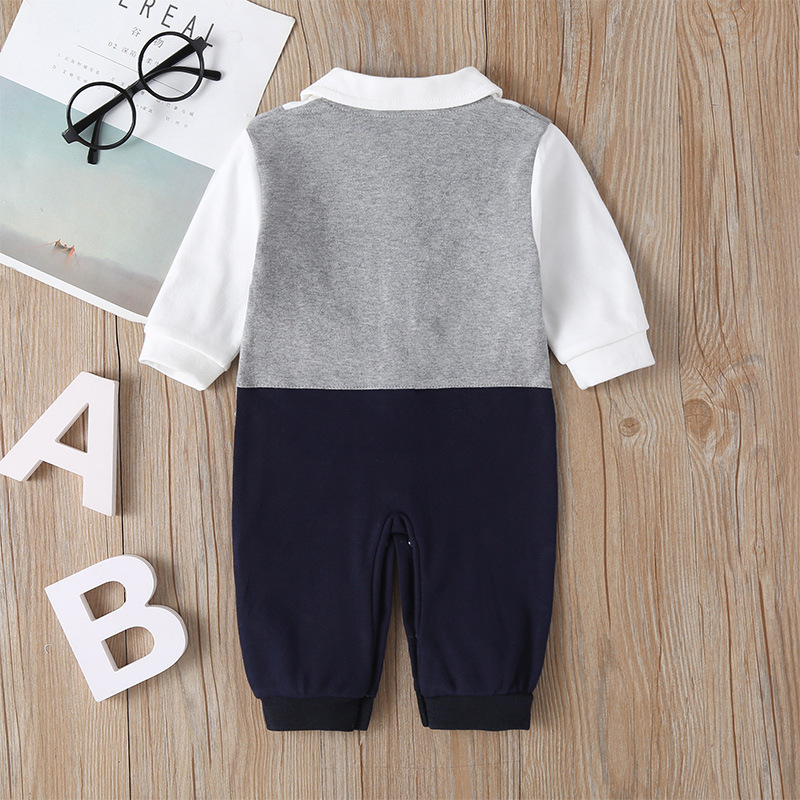 New Baby Long-sleeved One-piece Spring And Autumn Bow Tie Gentleman Male Baby Romper display picture 17