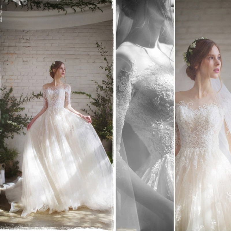 Abbigliamento donna Abito da sposa nuova sposa manica media strascico stile foresta semplice super fata sogno donna incinta copertura gravidanza pancia femmina_voghion.com