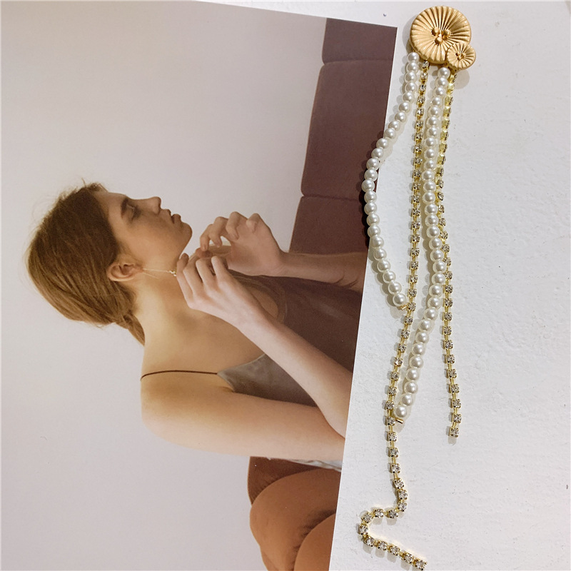 Luxury Extra-long Pearl Rhinestone Fringed Flower Brooch display picture 3