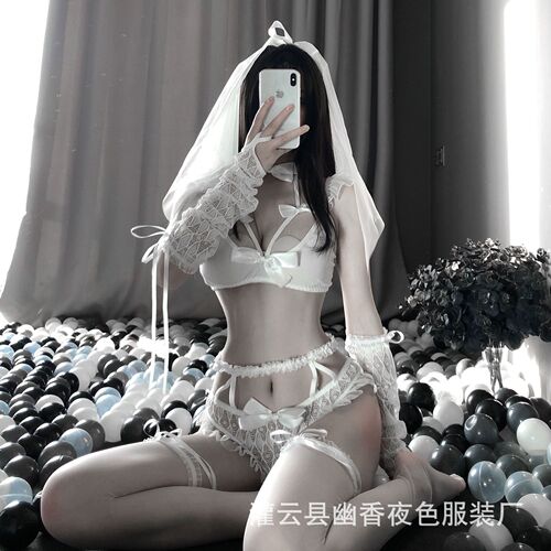 Lin Linting's new sexy underwear, sexy exposed breasts, bow, three-point lace wedding dress, bridal wear, drop shipping