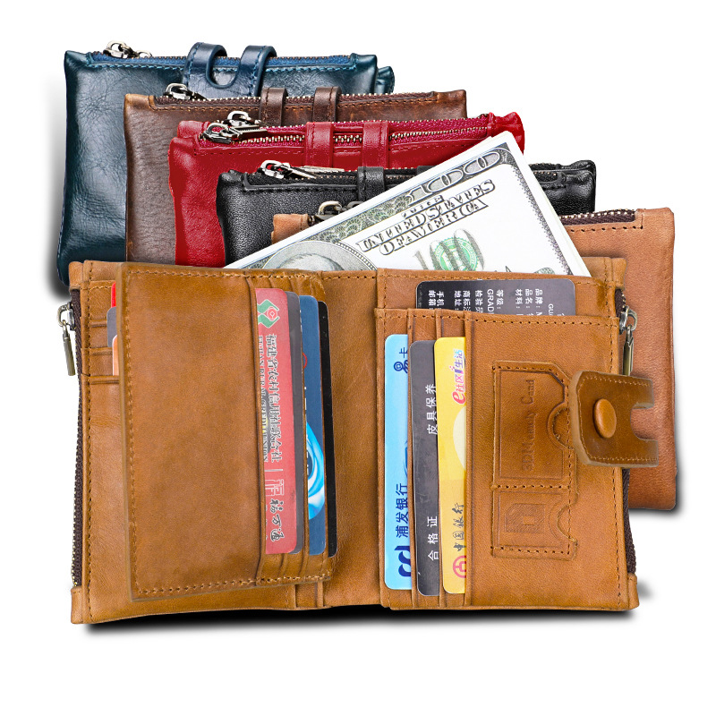 Short capacious wallet for leisure with zipper