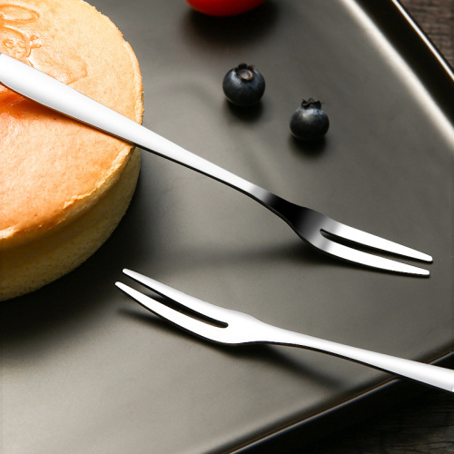 Creative Stainless Steel Fruit Dessert Fork Western Tableware Two-Tine Dessert Cake Fork Household Small Fork Fruit Picks