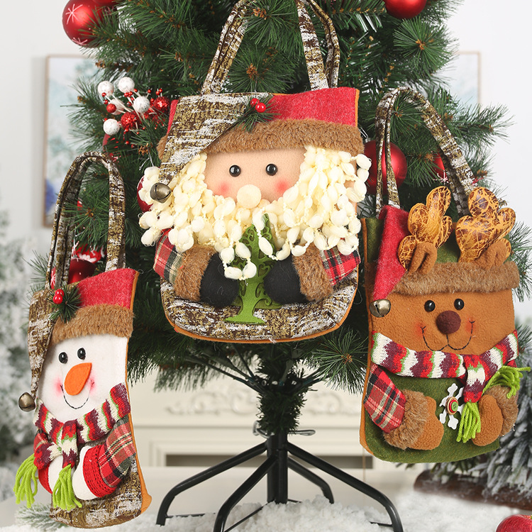 New Christmas Decoration Supplies 19 Imitation Bark Gift Bag Creative Three-dimensional Elderly Snowman Deer Gift Bag display picture 1