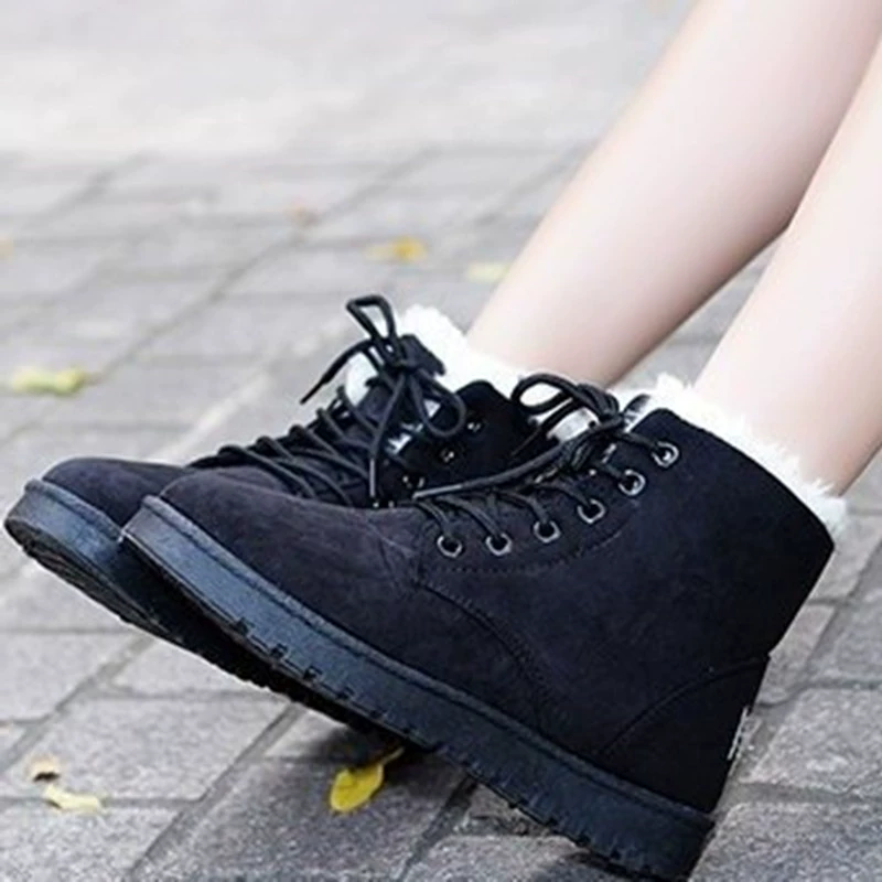 Новые зимние утепленные сапоги на флисовой подкладке, женские модные короткие женские ботинки-трубы, студенческие хлопковые ботинки на плоской подошве, Женская хлопковая обувь