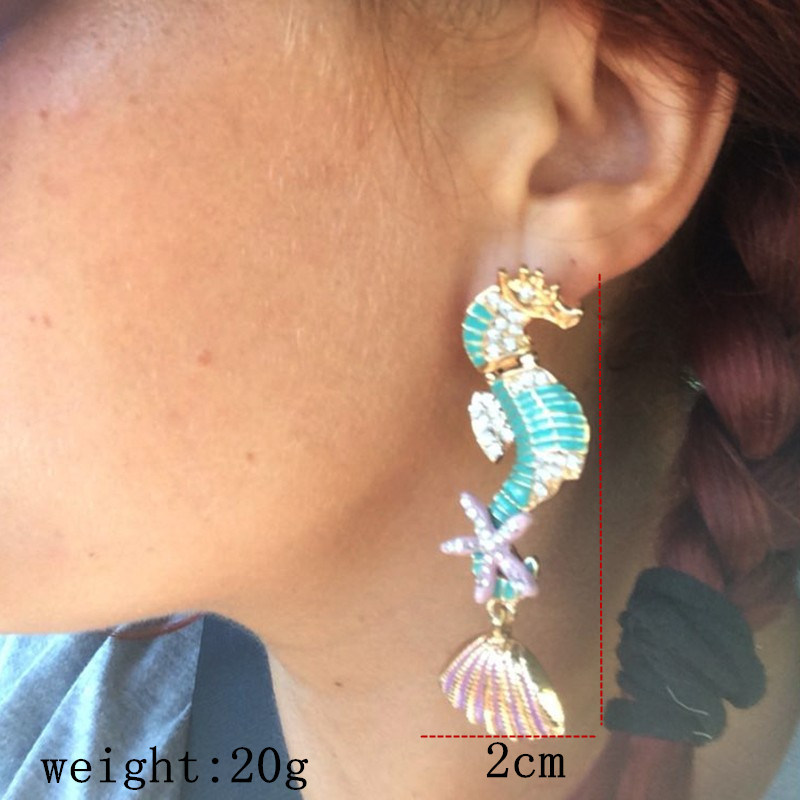 Fashion Hippocampus Alloy Stoving Varnish Rhinestones Women's Earrings 1 Pair display picture 1