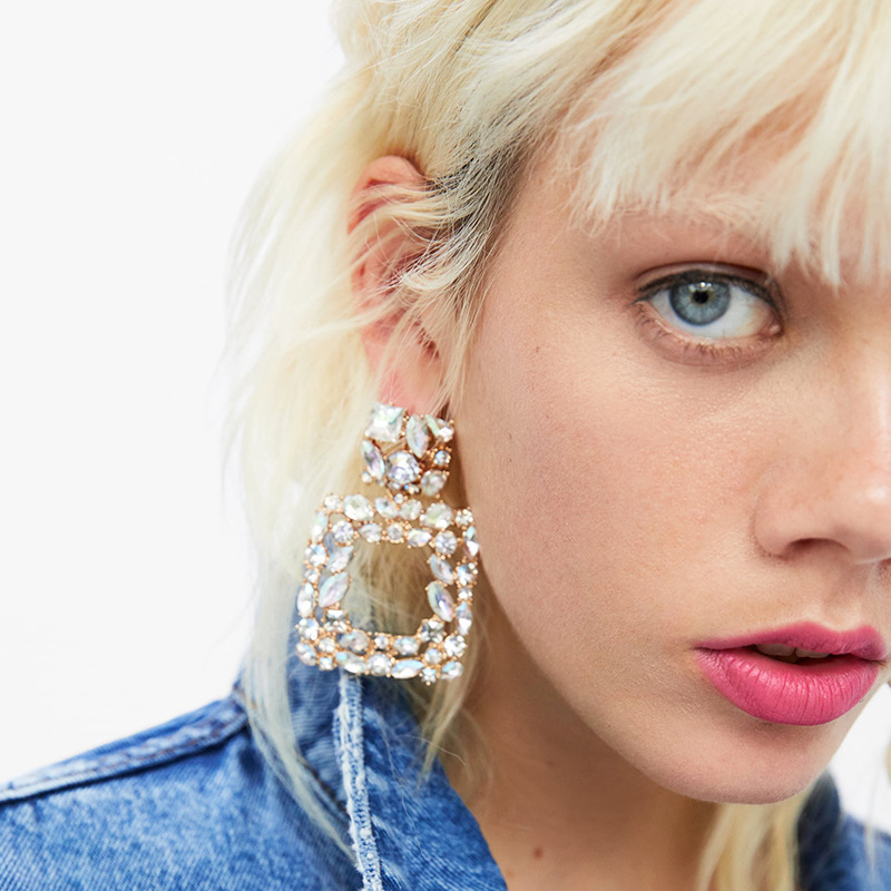 欧美夸张大牌方形镶钻亚克力耳环女复古时尚耳饰波西米亚跨境货源|ms