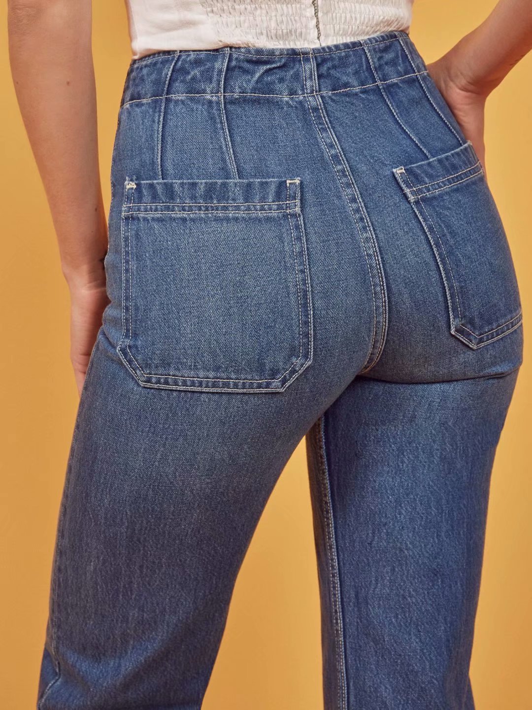 high waist single-breasted pocket jeans NSLQS123561