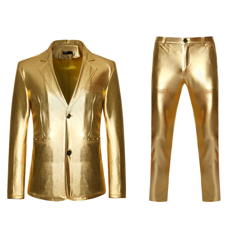 Cross-Border Men's Fashion gilding suit dance nightclub golden suit trousers party two-piece dress ZT-A11